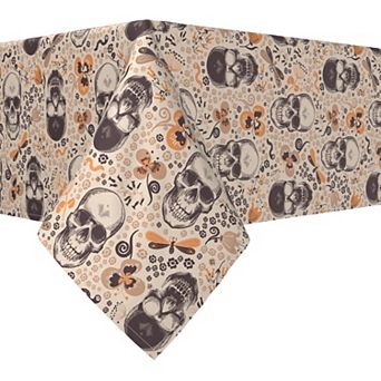 Rectangular Tablecloth, 100% Cotton, 52x84", Retro Skulls & Flowers