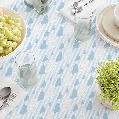 Round Tablecloth, 100% Polyester, 60" Round, Blue Clouds & Stripes