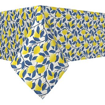 Rectangular Tablecloth, 100% Cotton, 60x104", Lemon Tree with Blue Leaves