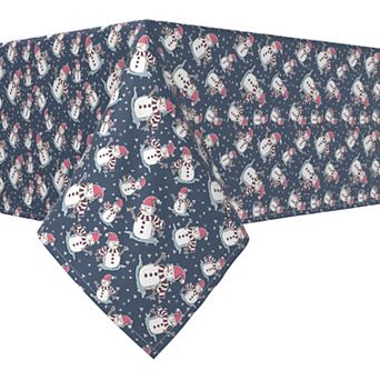 Rectangular Tablecloth, 100% Polyester, 60x84", Smiling Snowmen Toss