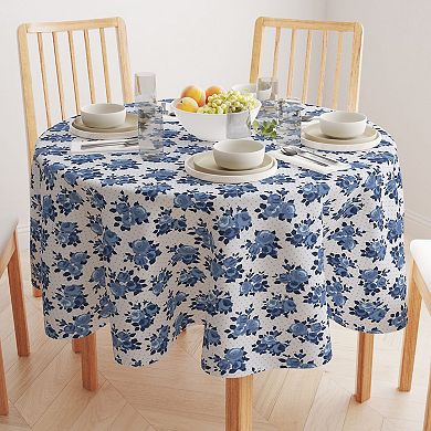Round Tablecloth, 100% Polyester, 70" Round, Blue Floral & Dots