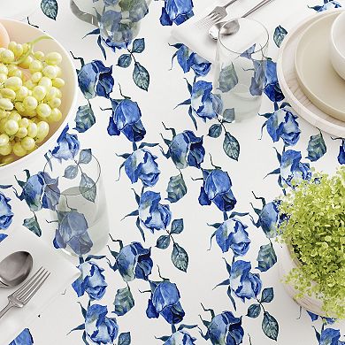 Square Tablecloth, 100% Cotton, 52x52", Blue Watercolor Roses