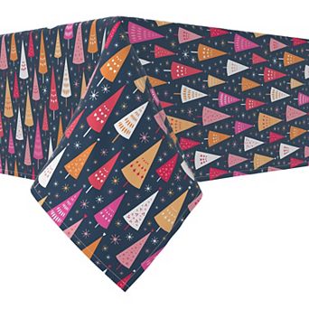 Rectangular Tablecloth, 100% Cotton, 60x104", Festive Bright Christmas Trees