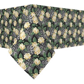 Square Tablecloth, 100% Polyester, 70x70", White Rose and Skull Faces