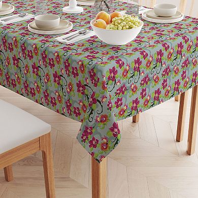 Square Tablecloth, 100% Cotton, 52x52", Tropical Flower Pattern