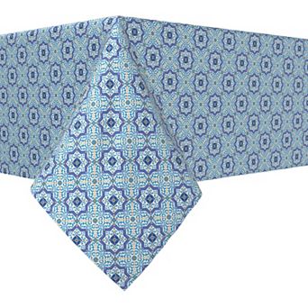 Rectangular Tablecloth, 100% Cotton, 60x84", Moroccan Blue Tile Design