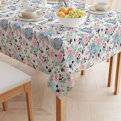 Rectangular Tablecloth, 100% Cotton, 52x104", Pink Roses & Succulents