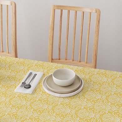 Round Tablecloth, 100% Polyester, 70" Round, Yellow Keyhole Damask