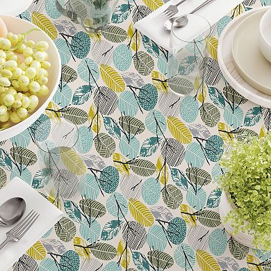 Rectangular Tablecloth, 100% Cotton, 60x104", Hand Drawn Abstract Leaves