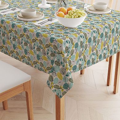Rectangular Tablecloth, 100% Cotton, 60x104", Hand Drawn Abstract Leaves