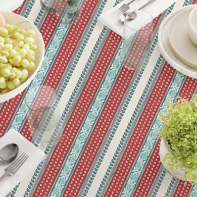 Rectangular Tablecloth, 100% Cotton, 52x84", Geometric Paisley and Dots