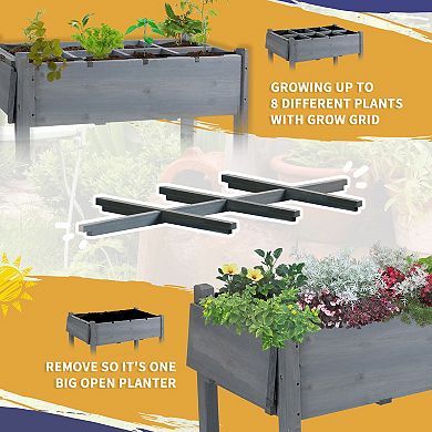 Outsunny 49" x 21" x 34" Raised Garden Bed w/ 8 Grow Grids, Outdoor Wood Plant Box Stand w/ Folding Side Table and Lockable Wheels for Vegetables, Flowers, Herbs, Gray