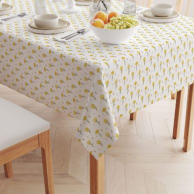 Rectangular Tablecloth, 100% Cotton, 60x120", Hand Drawn Yellow Tulips