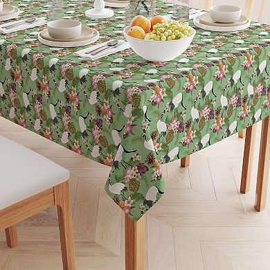 Rectangular Tablecloth, 100% Cotton, 52x120", Japanese Crane & Flowers