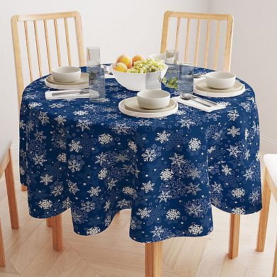 Round Tablecloth, 100% Polyester, 70" Round, Winter Blue Snowflakes