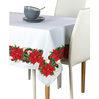 Rectangular Tablecloth, 100% Polyester, 60x104", Christmas Poinsettia Garland