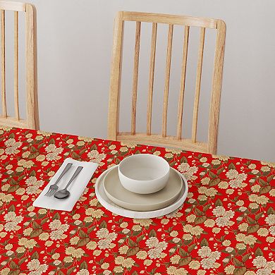 Square Tablecloth, 100% Cotton, 52x52", Golden Floral Blossom