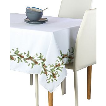 Rectangular Tablecloth, 100% Polyester, 60x120", Pinecone Snow Garland