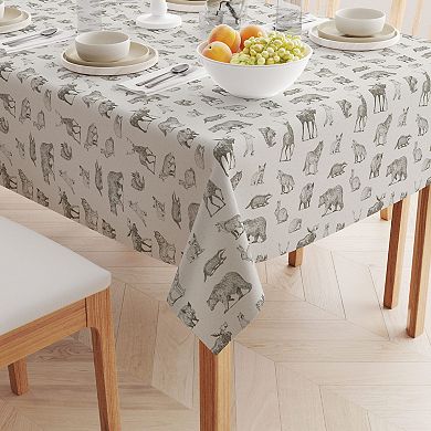 Rectangular Tablecloth, 100% Cotton, 60x120", Hand Drawn Wild Animals