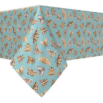 Rectangular Tablecloth, 100% Cotton, 52x84", Moths on Blue Background
