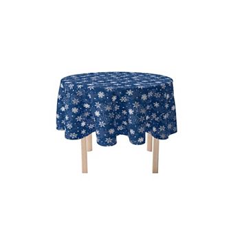 Round Tablecloth, 100% Polyester, 90" Round, Winter Blue Snowflakes