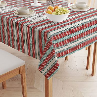 Square Tablecloth, 100% Cotton, 52x52", Geometric Paisley and Dots