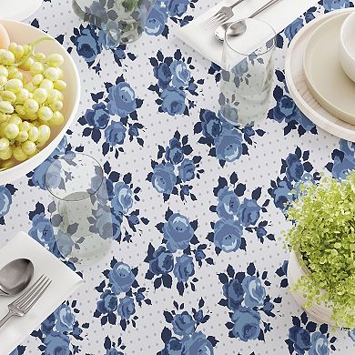 Rectangular Tablecloth, 100% Polyester, 60x120", Blue Floral & Dots