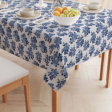 Rectangular Tablecloth, 100% Polyester, 60x120", Blue Floral & Dots