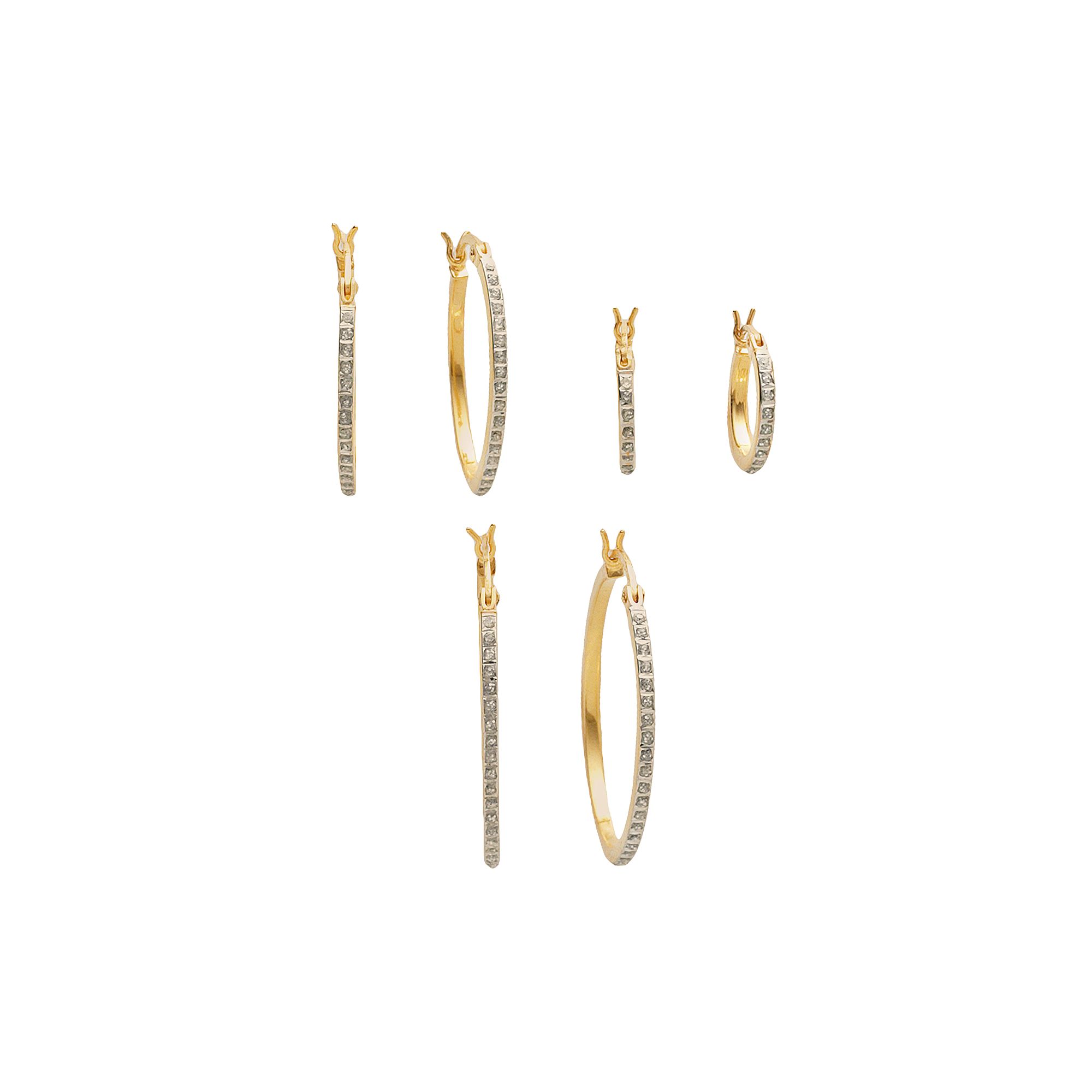 Diamond Mystique™ 18k Gold Over Silver Diamond Accent Hoop Earring Set, W