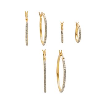 Diamond Mystique™ 18k Gold Over Silver Diamond Accent Hoop Earring Set