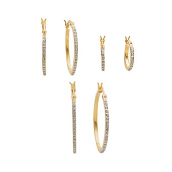 Diamond Mystique™ 18k Gold Over Silver Diamond Accent Hoop Earring Set