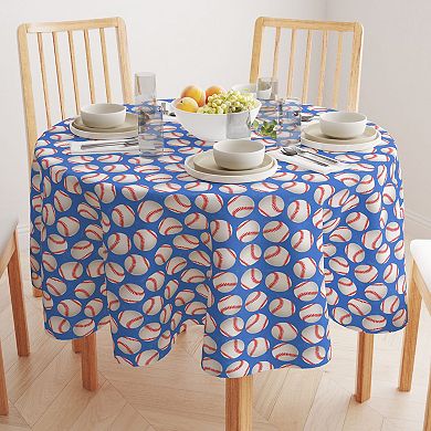 Round Tablecloth, 100% Polyester, 90" Round, Baseballs Blue