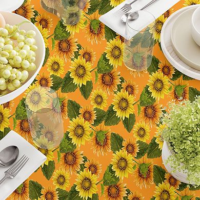 Round Tablecloth, 100% Polyester, 70" Round, Sunflowers on Orange Background