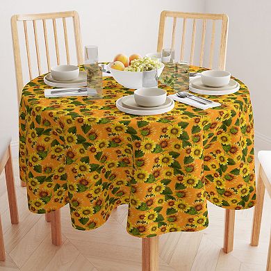 Round Tablecloth, 100% Polyester, 70" Round, Sunflowers on Orange Background