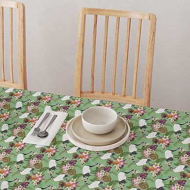 Square Tablecloth, 100% Polyester, 70x70", Japanese Crane & Flowers