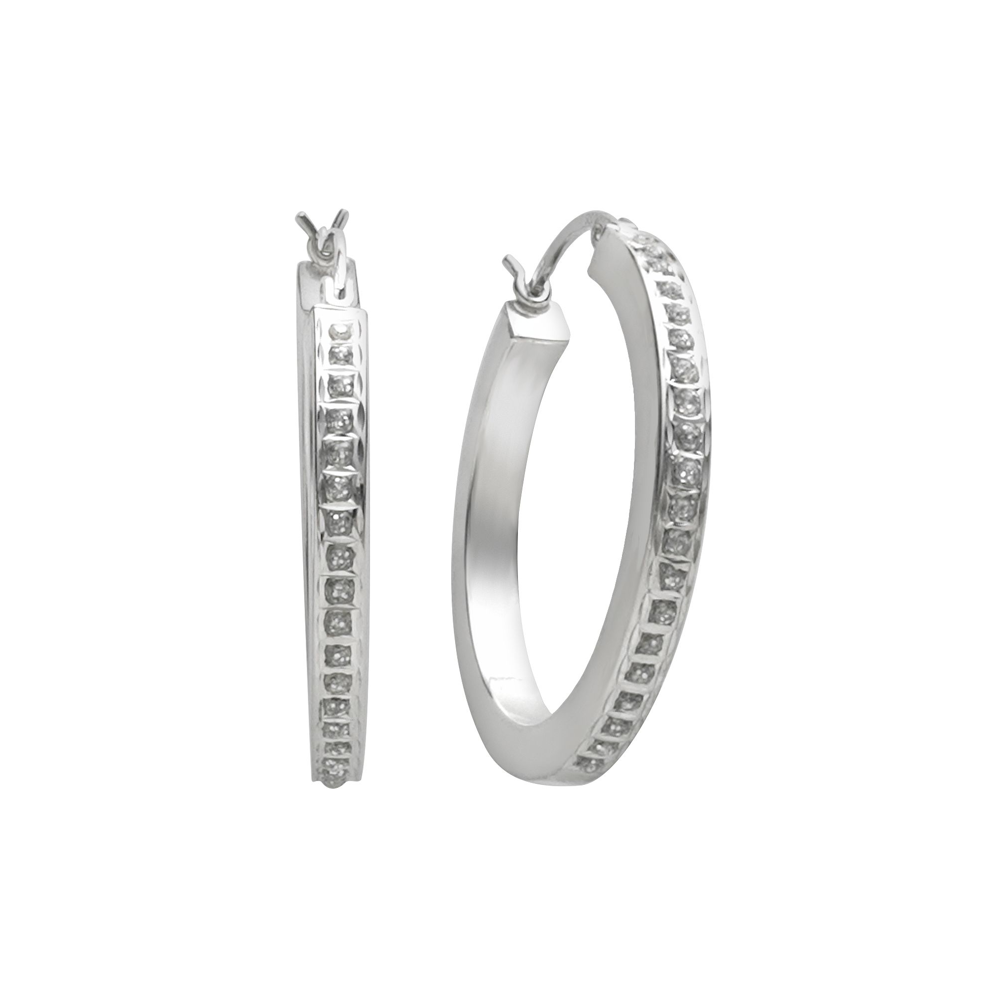 Diamond Mystique™ Platinum-Over-Silver Diamond Accent Hoop Earrings, Wome