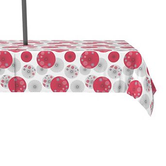 Water Repellent, Outdoor, 100% Polyester, 60x84", Red Japanese Umbrella Design