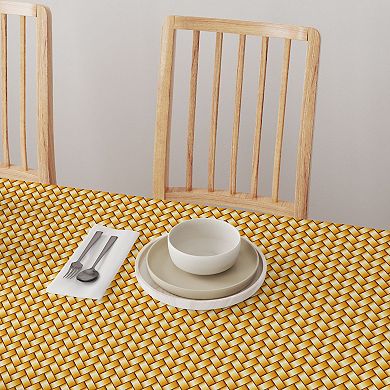 Round Tablecloth, 100% Polyester, 90" Round, Gold Shine Basketwork