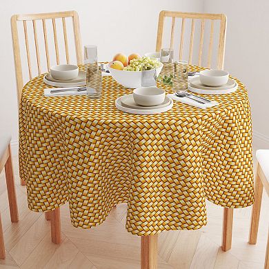Round Tablecloth, 100% Polyester, 90" Round, Gold Shine Basketwork