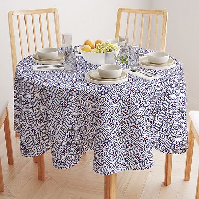 Round Tablecloth, 100% Polyester, 60" Round, Ceramic Tile Pattern
