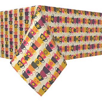 Rectangular Tablecloth, 100% Cotton, 52x104", Stacked Colorful Mugs