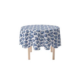 Round Tablecloth, 100% Polyester, 90" Round, Blue Floral & Dots