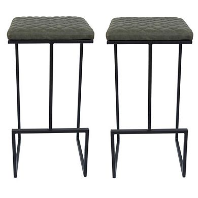 LeisureMod Quincy Leather Bar Stools With Metal Frame Set of 2