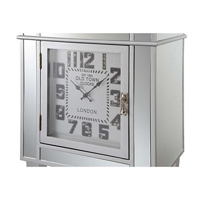 Convenience Concepts Gold Coast Clock End Table with Storage Cabinet, Mirror/Silver