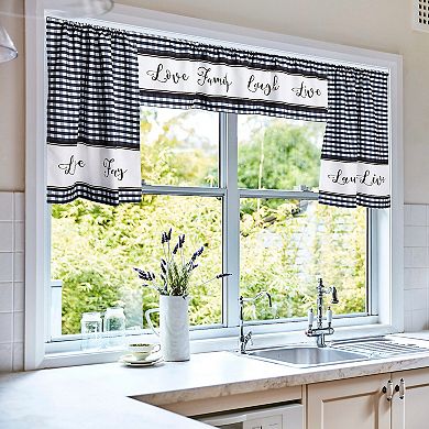3 Piece Kitchen Curtains and Valances Set, Love Family Laugh Live, Black, White