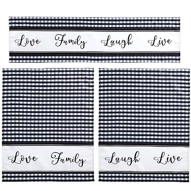 3 Piece Kitchen Curtains and Valances Set, Love Family Laugh Live, Black, White