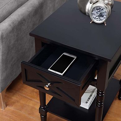 Convenience Concepts Country Oxford 1 Drawer End Table with Charging Station and Shelf