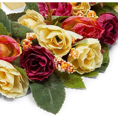 Valentine's Day Wreath for Front Door Outside Hanging, Rose with Ribbon 13.3"