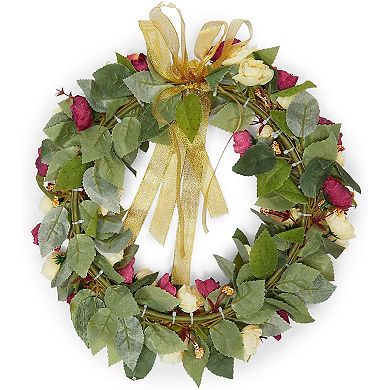 Valentine's Day Wreath for Front Door Outside Hanging, Rose with Ribbon 13.3"