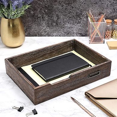 Rustic Wood Stackable Paper Tray for Office and Organization (13.6 x 9.75 In)